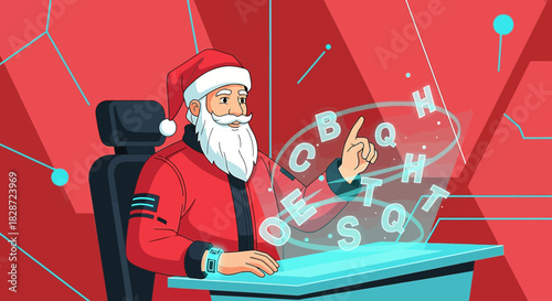 Santa Claus Utilizing Advanced Technology Interface for Christmas Operations Management