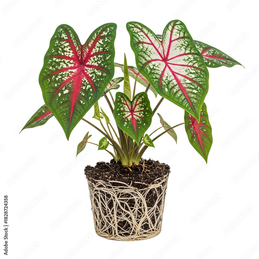 Fototapeta premium Caladium mature plant with exposed root system isolated