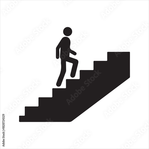 Walking up the stairs or staircase icon is represented by a silhouette and modern design. Walking up staircase or stairs icon silhouette and vector. Silhouette vector icon illustration of a person.