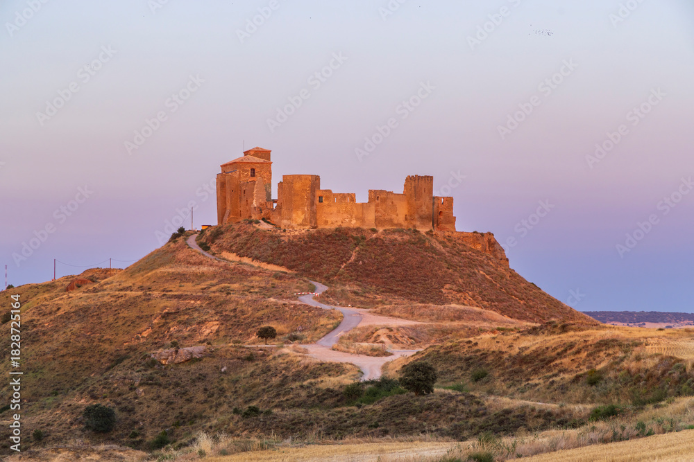 Obraz premium Castillo de Montearagon ruins at sunset in Aragon Spain