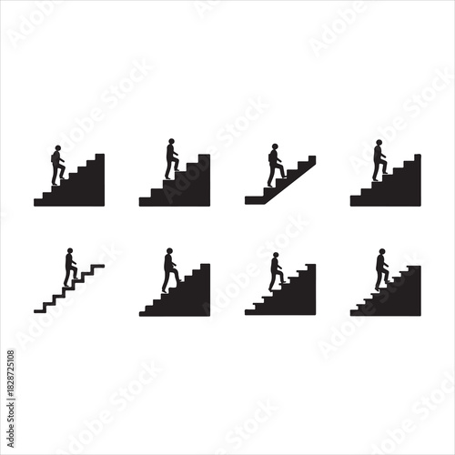 Walking up the stairs or staircase icon is represented by a silhouette and modern design. Walking up staircase or stairs icon silhouette and vector. Silhouette vector icon illustration of a person.