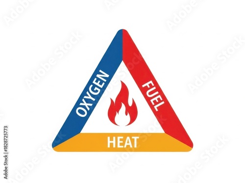 Fire triangle diagram showing oxygen, fuel, and heat elements isolated on white background