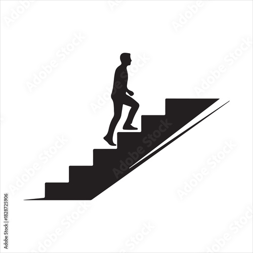 Walking up the stairs or staircase icon is represented by a silhouette and modern design. Walking up staircase or stairs icon silhouette and vector. Silhouette vector icon illustration of a person.