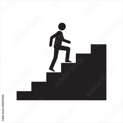 Walking up the stairs or staircase icon is represented by a silhouette and modern design. Walking up staircase or stairs icon silhouette and vector. Silhouette vector icon illustration of a person.