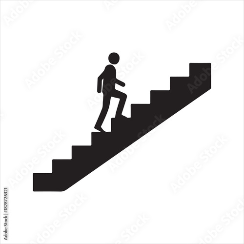 Walking up the stairs or staircase icon is represented by a silhouette and modern design. Walking up staircase or stairs icon silhouette and vector. Silhouette vector icon illustration of a person.
