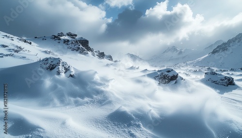 A powerful snow storm in a remote mountain valley