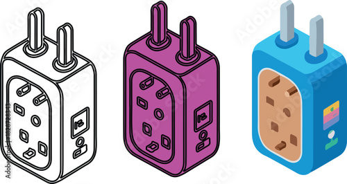 Isometric Multi Plug Adapter Outlet Converter Set in Diverse Styles