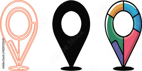 Location Pin Vector Set Different Styles for Maps and Navigation Apps