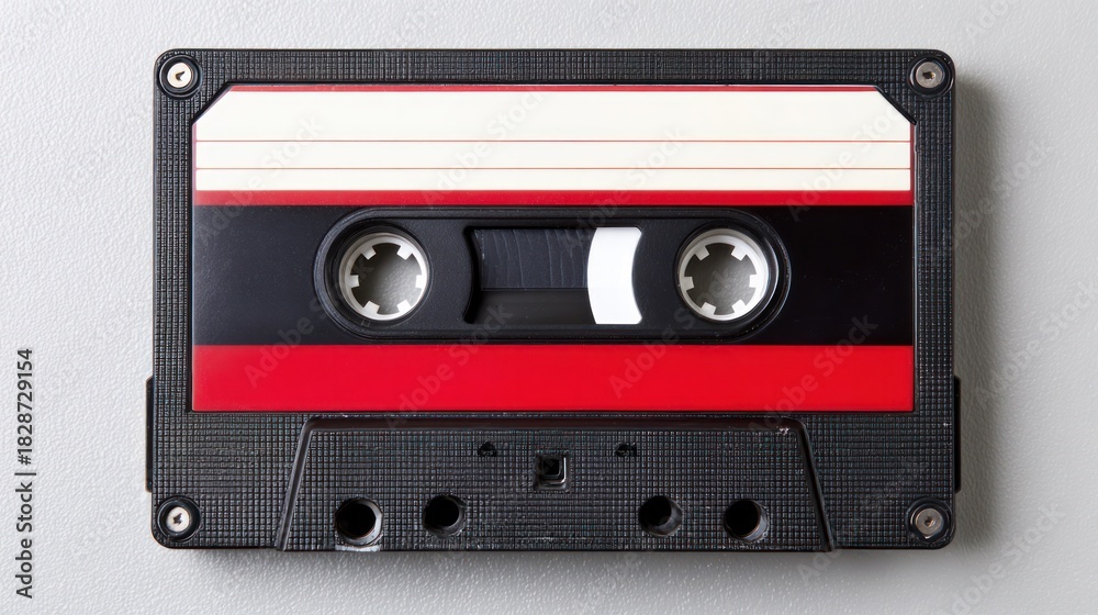 Obraz premium Close-up of a retro cassette tape, highlighting analog details and nostalgic album vibe.