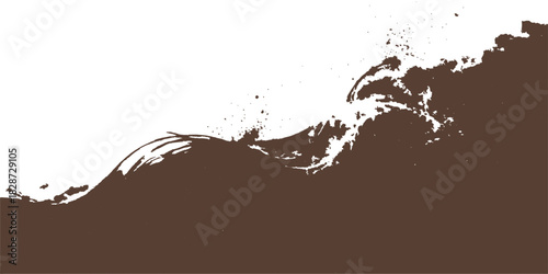 Dark chocolate splash vector illustration background with grunge ink texture and tree silhouette design frame