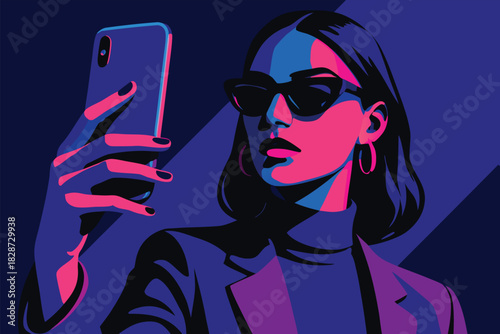 Neon art of a lady face portrait