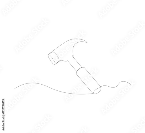 single continuous line image of a hammer. on a white background. Linear style. vector hammer for construction. vector illustration