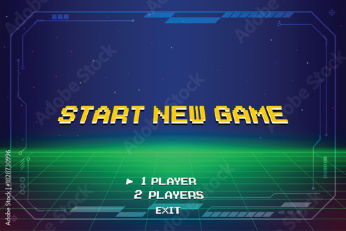 Start new game by selecting a player or exiting the game's main menu. Modern trendy game background with lighting effect. Vector illustration