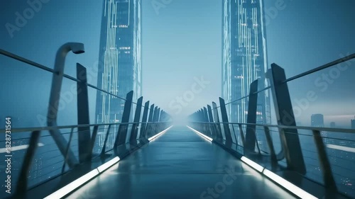 Futuristic Sky Bridge Leading to Modern Skyscraper City