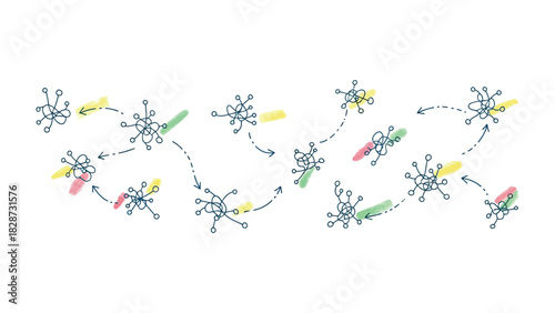Connected Nodes: Depicting complex scientific concepts, this illustration shows interconnected nodes linked through a network of lines and arrows. The image evokes a sense of exploration, analysis.