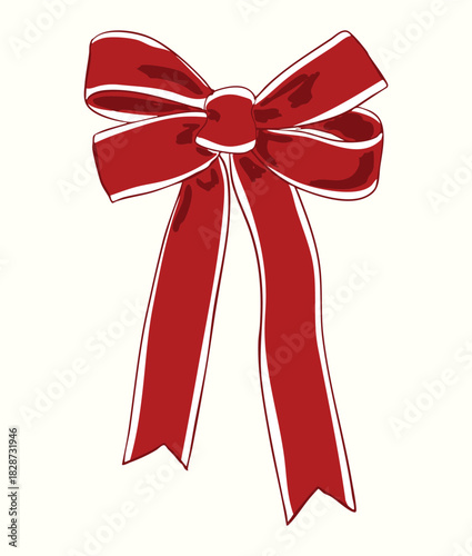 Fotografie Vintage Christmas Red Bow Long Illustration