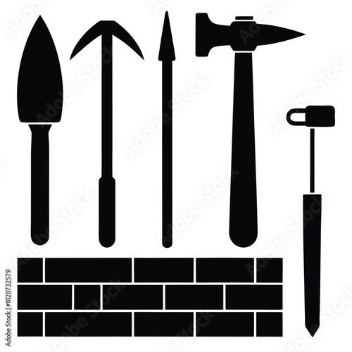 masonry tools on white background