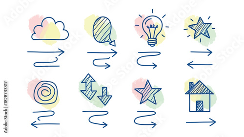 Conceptual Icons: A collection of conceptual icons, each a symbol of ideas and innovation, meticulously crafted to represent a range of concepts with clarity and imagination.