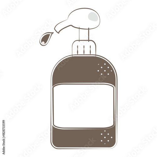 Monochrome brown line art gargle medicine bottle illustration