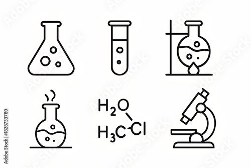 Scientific Essentials: A collection of precise line drawings, depicting the fundamental tools and elements of scientific study and exploration.