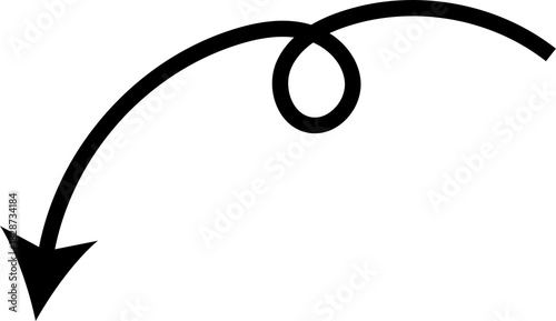Swirly curled down arrow pointer element design transparent png image