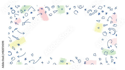 Whimsical Doodle Frame: A hand-drawn frame illustration, adorned with playful doodles like stars, arrows, and circles, creating a charming backdrop for creative projects.