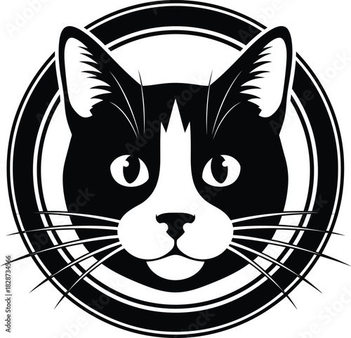 Black and white cat face illustration domestic animal pet feline logo eps silhouette