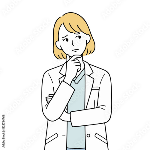 女性医療従事者のイラスト　考え事ポーズ