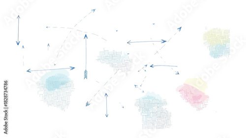 Navigational Watercolor Strokes: A dynamic composition of watercolor-inspired strokes and directional arrows, creating a sense of movement and strategic planning. 