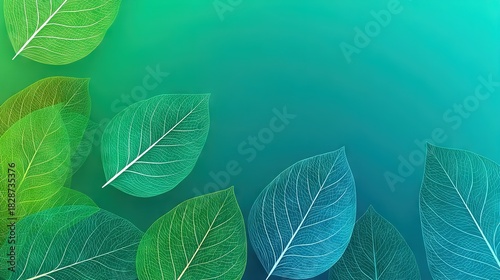 Minimal green blue leaf border background with copy space for banner and presentation
