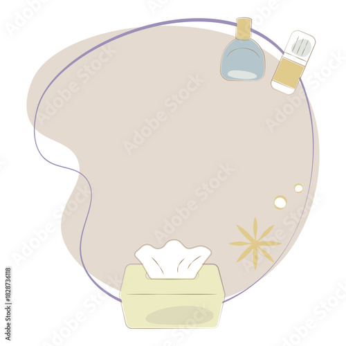 Allergy care frame with tissues and two eye drops illustration