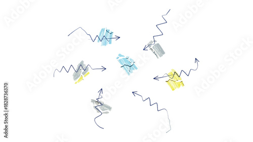 Abstract Illustration of Particles and Waves: A conceptual illustration, depicting the dynamic interaction of particles and waves with abstract forms and energetic lines.