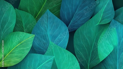 Minimal turquoise leaf outline border on teal gradient background with copy space