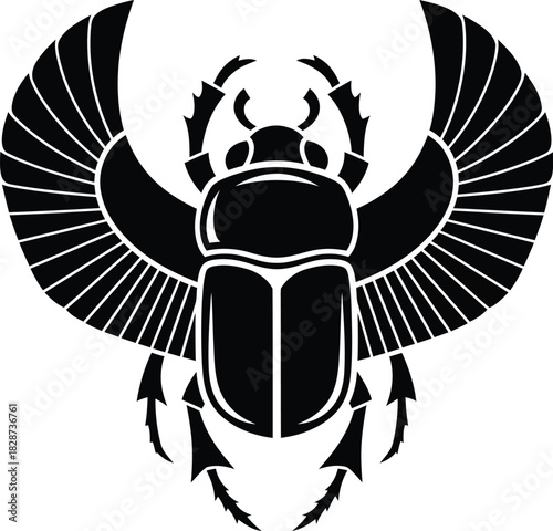 Scarab beetle vector illustration egyptian symbol black and white design eps silhouette