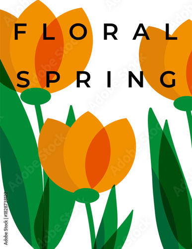 A bright spring poster with flowers on a white background.Elements for advertising, packaging, website and social media design, printing, etc.Vector illustration