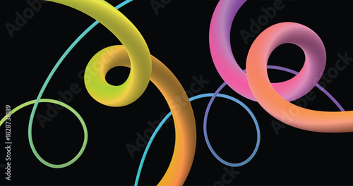 Vibrant gradient curves on black offer a playful, modern background for dynamic designs and engaging presentations with a touch of futuristic flair