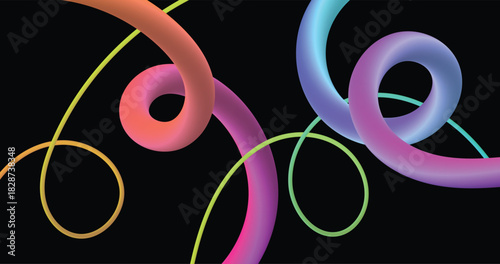 Vibrant neon swirls dance across a stark black canvas, creating a modern and captivating abstract design that sparks imagination and adds a touch of boldness