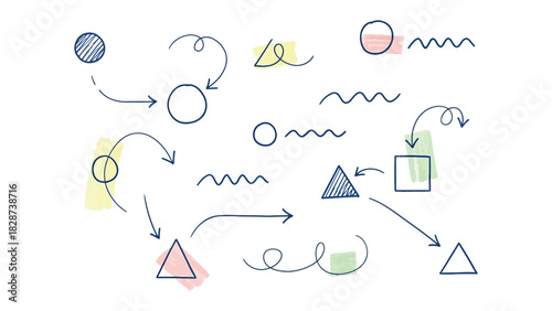 Abstract Design Elements: A dynamic array of hand-drawn shapes and arrows, forming a visually appealing pattern that is both artistic and functional.