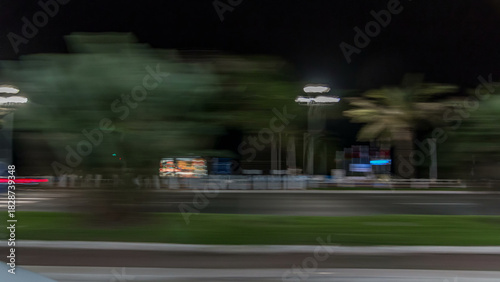 Fototapeta Naklejka Na Ścianę i Meble -  Driving on the night streets in Nice timelapse hyperlapse drivelapse, France.