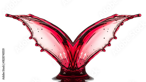 Dynamic red liquid splash forming a vshape, isolated on transparent background