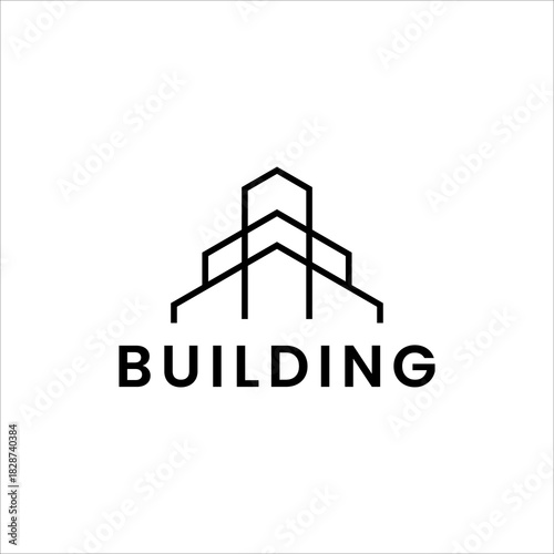 Modern building logo vector with minimalist skyscraper outline for real estate construction architecture corporate property and city development design