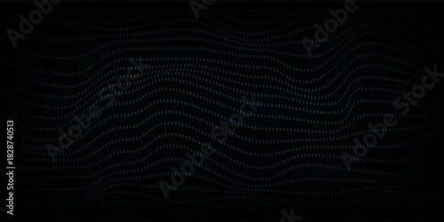 Futuristic grid wave of blue halftone digital dots data smooth seamless animation on dark with dim light background. Flow particles landscape. For cyber technology, sound visualization, big data