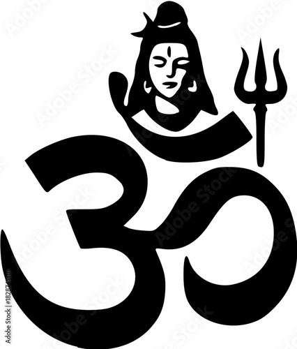 Shiv Ji Solid Black Silhouette Icon of Hindu Deity with Trident and Crescent