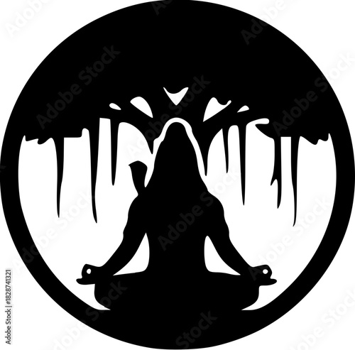 Shiv Ji Solid Black Silhouette Icon of Hindu Deity with Trident and Crescent