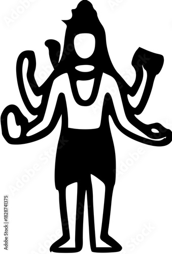 Shiv Ji Solid Black Silhouette Icon of Hindu Deity with Trident and Crescent