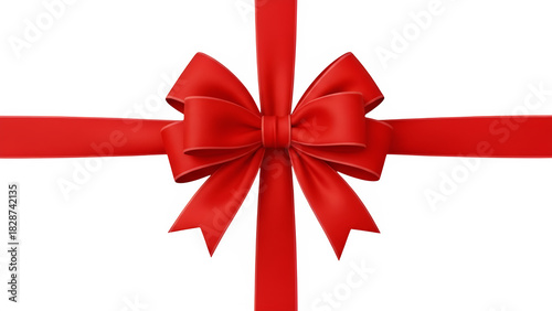 Elegant red silk ribbon tied in a classic cross bow, perfect for gifts, celebrations, and festive designs. Isolated on white or transparent background. PNG format.