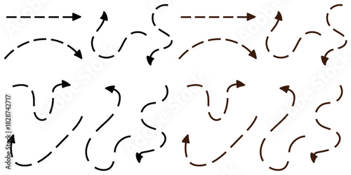 Dashed Arrows in Various Directions, Paths for Navigation and Way finding Solutions