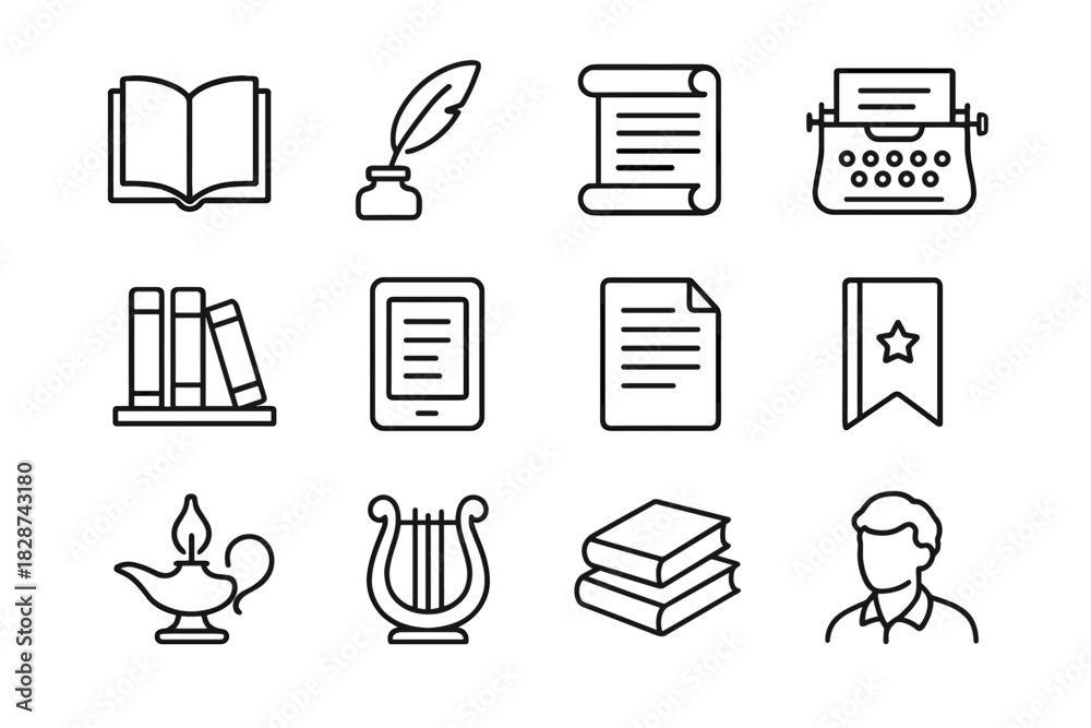 Naklejka premium Vector literature reader stack icon profile typewriter book story collection poetry novel