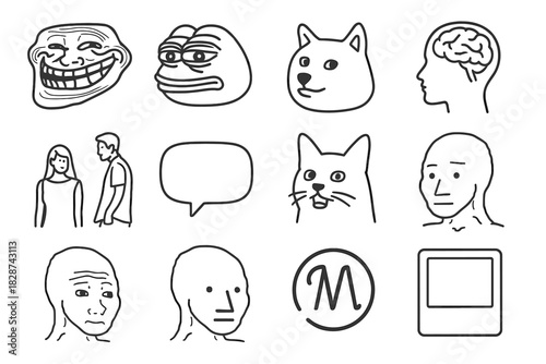 Vector face cat troll icon meme template internet head icons npc boyfriend