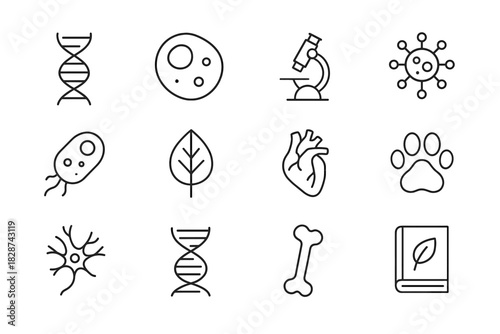 Icon book microscope vector leaf neuron biology plant set paw cell